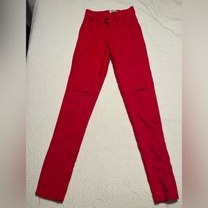 Red Pants with knee Slit